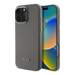 TUMI для iPhone 16 Pro Max чехол Genuine Full Wrap Smooth Leather тёмно-серый (MagSafe)