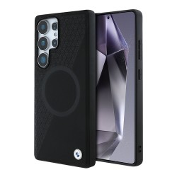 BMW для Galaxy S25 Ultra чехол Leather Half Textured with Ring Metal logo Hard Black (MagSafe)