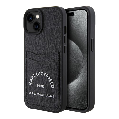 (уценка) Karl Lagerfeld для iPhone 15 чехол Cardslot PU Saffiano RSG 3D rubber logo