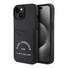 (уценка) Karl Lagerfeld для iPhone 15 чехол Cardslot PU Saffiano RSG 3D rubber logo