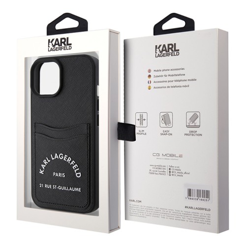 (уценка) Karl Lagerfeld для iPhone 15 чехол Cardslot PU Saffiano RSG 3D rubber logo