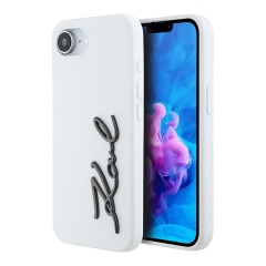 Karl Lagerfeld для iPhone 16e чехол Liquid silicone Signature Metal logo Hard White
