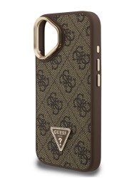 Guess для iPhone 16 чехол PU 4G Triangle metal logo and Camera Stand Hard Brown (MagSafe)