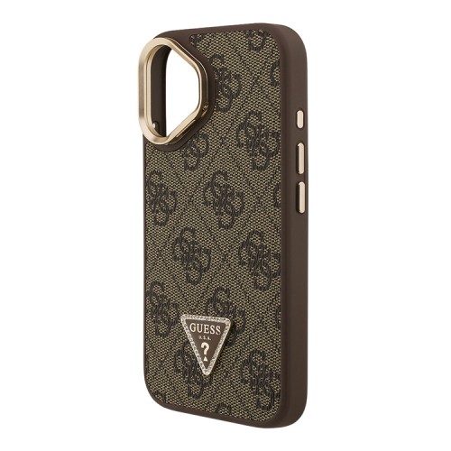Guess для iPhone 16 чехол PU 4G Triangle metal logo and Camera Stand Hard Brown (MagSafe)