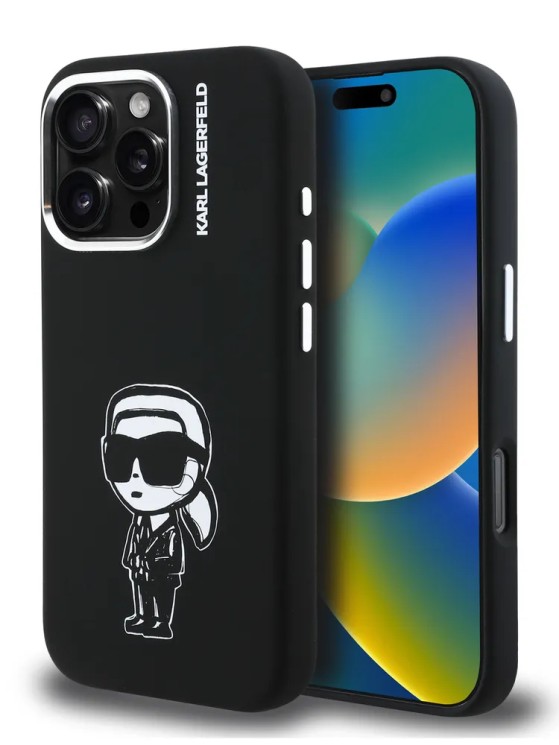 Karl Lagerfeld для iPhone 16 Pro Max чехол Liquid Silicone Sketch Karl Ikonik Black (MagSafe)