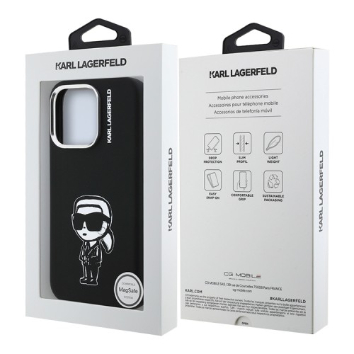 Karl Lagerfeld для iPhone 16 Pro Max чехол Liquid Silicone Sketch Karl Ikonik Black (MagSafe)