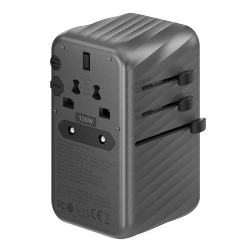 Energea СЗУ TravelWorld adapter GaN 120, 3USB-C + 1USB-A, GaN PD120W Gunmetal
