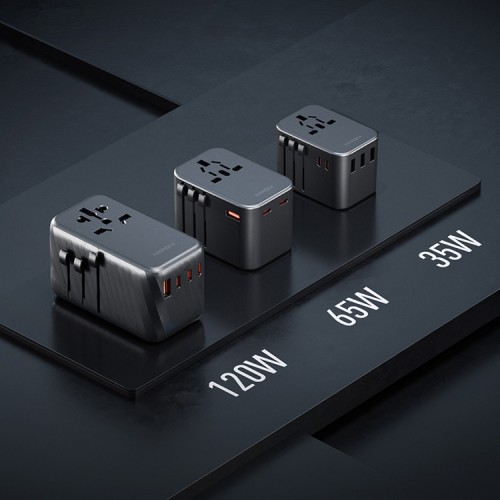 Energea СЗУ TravelWorld adapter GaN 120, 3USB-C + 1USB-A, GaN PD120W Gunmetal