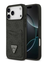 Guess для iPhone 17 Pro чехол PU 4G Double cardslot Triangle metal logo Hard Black