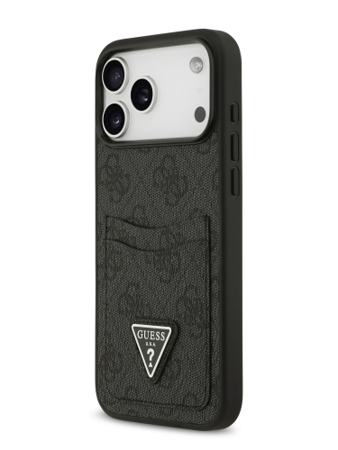 Guess для iPhone 17 Pro чехол PU 4G Double cardslot Triangle metal logo Hard Black