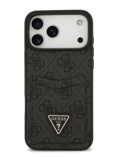 Guess для iPhone 17 Pro чехол PU 4G Double cardslot Triangle metal logo Hard Black