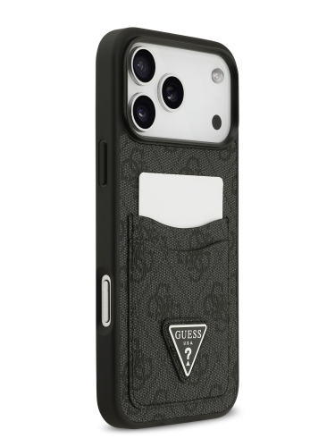 Guess для iPhone 17 Pro чехол PU 4G Double cardslot Triangle metal logo Hard Black