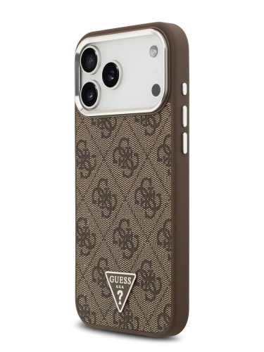Guess для iPhone 17 Pro Max чехол PU 4G Triangle metal logo Silver camera Hard Brown (MagSafe)