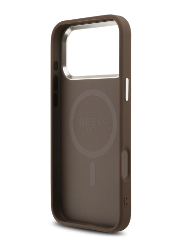 Guess для iPhone 17 Pro Max чехол PU 4G Triangle metal logo Silver camera Hard Brown (MagSafe)