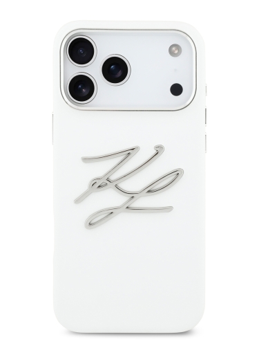 Karl Lagerfeld для iPhone 17 Pro чехол Liquid Silicone Initials Metal Logo & Camera Hard White