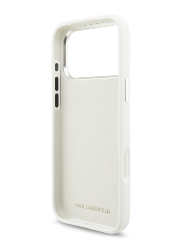 Karl Lagerfeld для iPhone 17 Pro чехол Liquid Silicone Initials Metal Logo & Camera Hard White