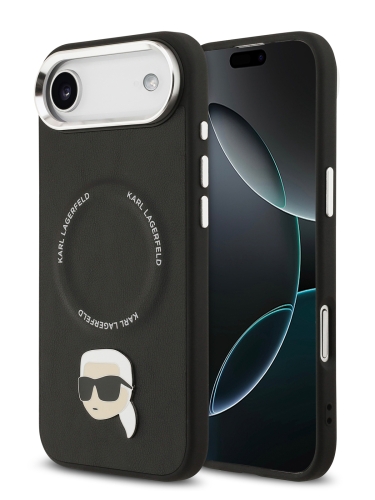 Karl Lagerfeld для iPhone Air чехол PU NFT Karl head Metal pin & Camera Hard Black (MagSafe)