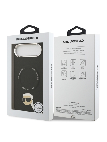 Karl Lagerfeld для iPhone Air чехол PU NFT Karl head Metal pin & Camera Hard Black (MagSafe)
