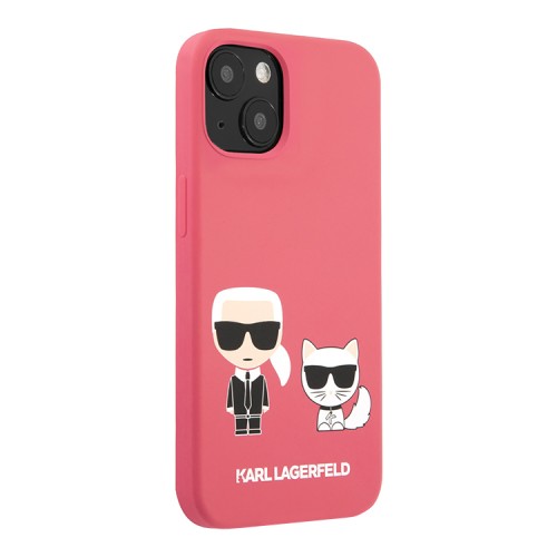 Чехол Lagerfeld Liquid silicone Karl & Choupette Hard для iPhone 13, фуксия