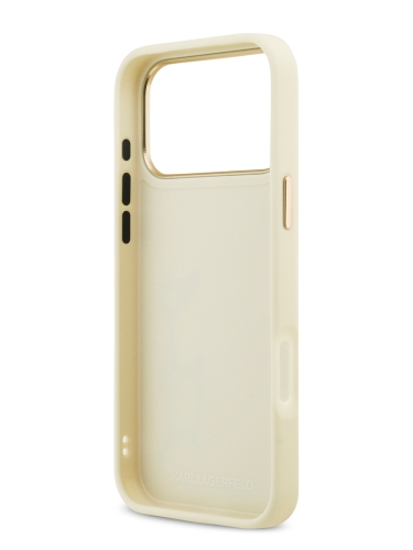 Karl Lagerfeld для iPhone 17 Pro Max чехол PU leather Autograph Metal logo & Gold camera Hard Beige