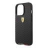 Чехол Ferrari PU Carbon Italia stripe with metal logo Hard для iPhone 13 Pro, черный