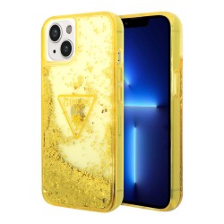 Чехол Guess Liquid glitter Triangle logo Hard Translucent для iPhone 14 Plus, желтый