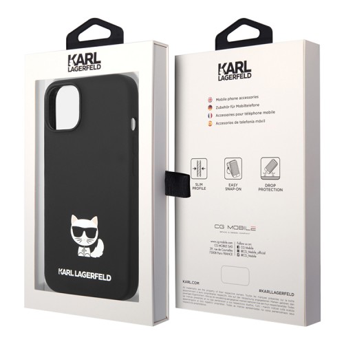 Чехол Lagerfeld Liquid silicone Choupette body Hard для iPhone 14 Plus, черный