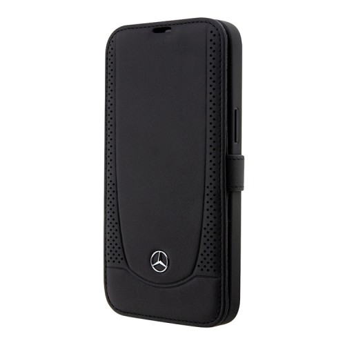 Кожаный чехол Mercedes Leather Urban Booktype для iPhone 14 Pro Max, черный