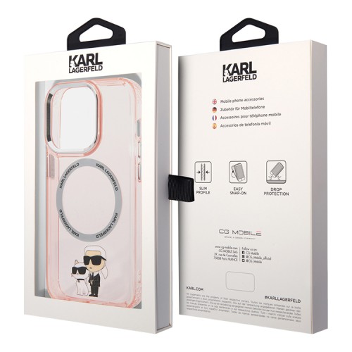Чехол Lagerfeld NFT Karl & Choupette Hard Translucent для iPhone 14 Pro, розовый (MagSafe)