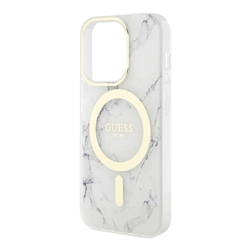 Чехол Guess Marble Hard для iPhone 13 Pro Max, белый/золотой (MagSafe)