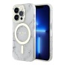 Чехол Guess Marble Hard для iPhone 13 Pro Max, белый/золотой (MagSafe)