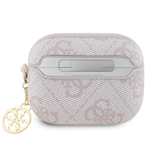 Чехол Guess PU leather 4G with metal logo and Charm для Airpods Pro, розовый
