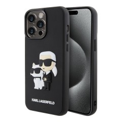 Lagerfeld для iPhone 15 Pro Max чехол 3D Rubber Karl &amp; Choupette Hard Black