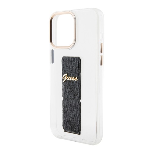 Guess для iPhone 15 Pro чехол GripStand PC/TPU 4G with Script metal logo Hard Clear/Black