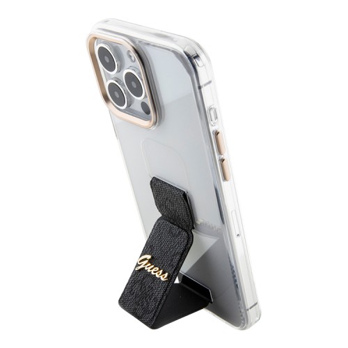 Guess для iPhone 15 Pro чехол GripStand PC/TPU 4G with Script metal logo Hard Clear/Black