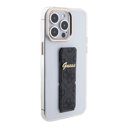 Guess для iPhone 15 Pro чехол GripStand PC/TPU 4G with Script metal logo Hard Clear/Black