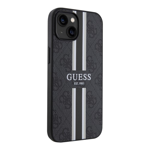 Guess для iPhone 15 чехол PU 4G Stripes Hard Black (MagSafe)