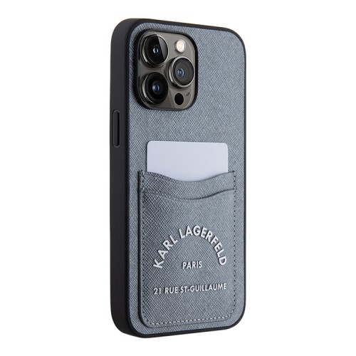 Karl Lagerfeld для iPhone 14 Pro Max чехол Cardslot PU Saffiano RSG 3D rubber logo Hard Grey