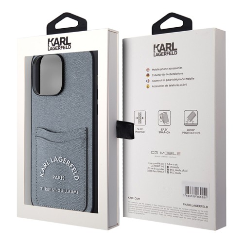 Karl Lagerfeld для iPhone 14 Pro Max чехол Cardslot PU Saffiano RSG 3D rubber logo Hard Grey