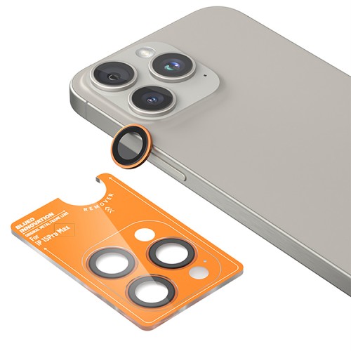 BlueO стекло для iPhone 15 Pro Max, Camera lens Armor metal 3 шт. Orange (+installer)