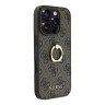 Guess для iPhone 16 Pro чехол PU кожа 4G +кольцо держатель, коричневый