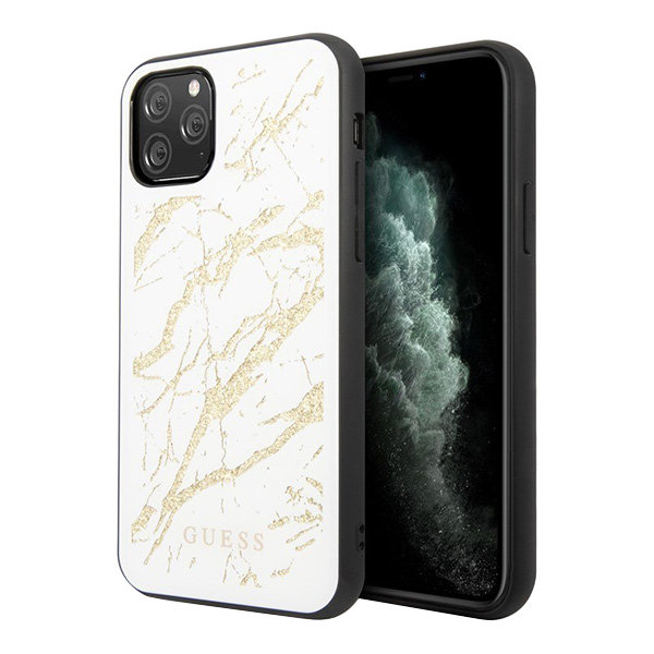 Чехол Guess Double Layer Marble Tempered glass для iPhone 11 Pro, белый