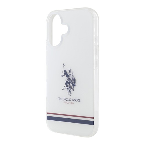 U.S. Polo для iPhone 16 чехол PC/TPU Double Horse logo Tricolor stripes Transparent
