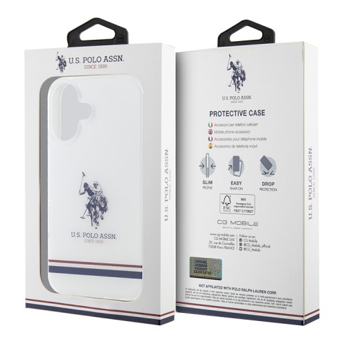 U.S. Polo для iPhone 16 чехол PC/TPU Double Horse logo Tricolor stripes Transparent