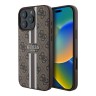 Guess для iPhone 16 Pro чехол PU 4G Stripes Hard Brown (MagSafe)
