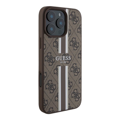 Guess для iPhone 16 Pro чехол PU 4G Stripes Hard Brown (MagSafe)