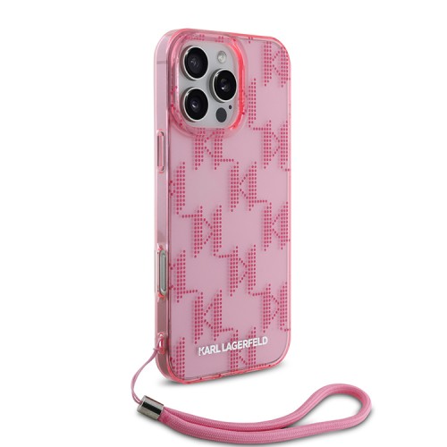 Karl Lagerfeld для iPhone 16 Pro Max чехол PC/TPU Monogram + шнурок, розовый