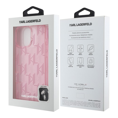 Karl Lagerfeld для iPhone 16 Pro Max чехол PC/TPU Monogram + шнурок, розовый