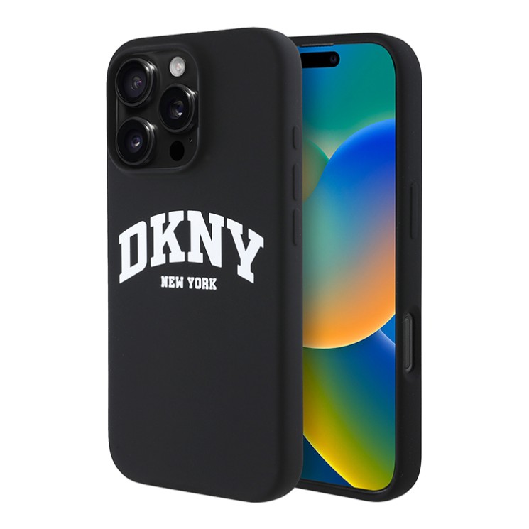DKNY для iPhone 16 Pro Max чехол Liquid Silicone Arch Logo Hard Black/White (MagSafe)