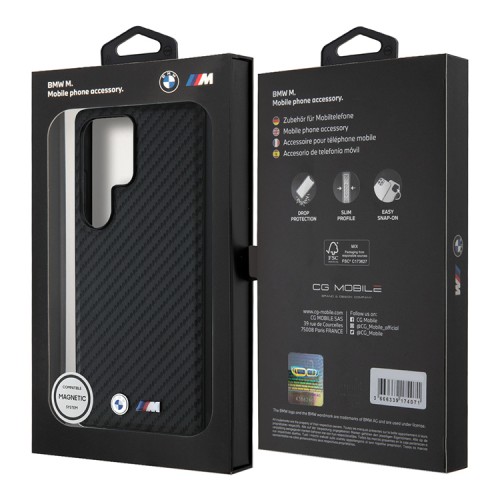 BMW для Galaxy S25 Ultra чехол M-Collection PU Carbon Metal logo Hard Black (MagSafe)